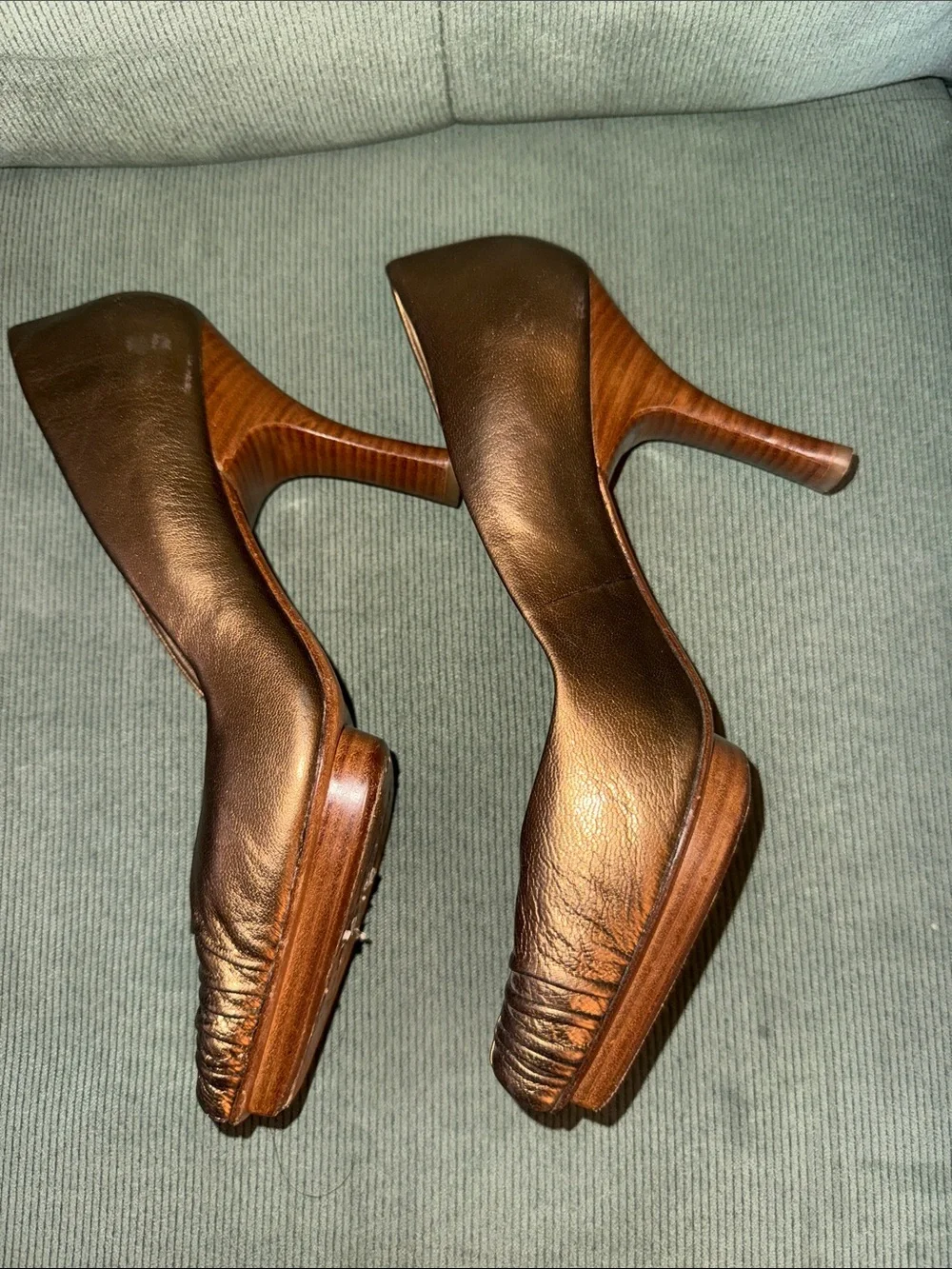 Via Spiga Bronze Metallic Leather Pumps